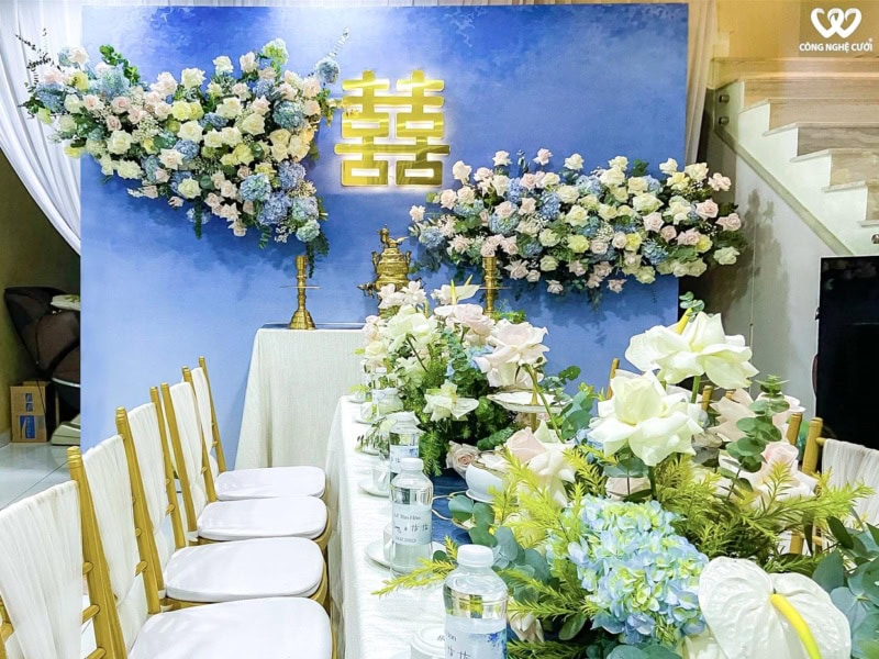 Trang Trí đám Cưới Lễ Gia Tiên Tông Xanh