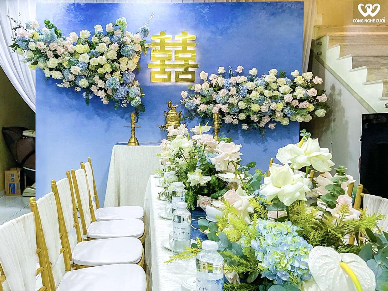 Trang Trí đám Cưới Lễ Gia Tiên Tông Xanh