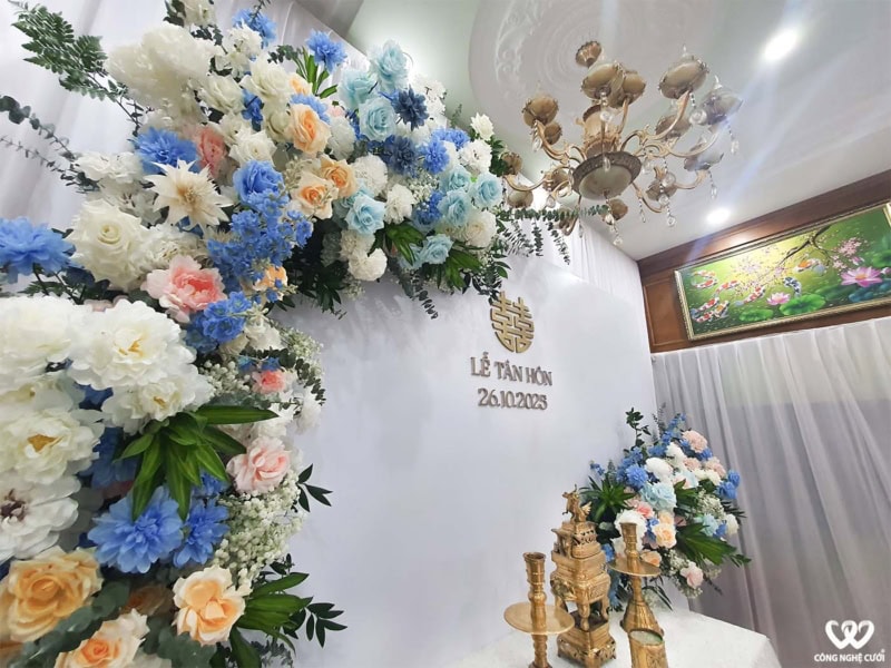 Trang Trí Lễ Gia Tiên Tông Xanh Dương