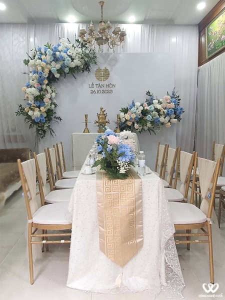 Trang Trí Lễ Gia Tiên Tông Xanh Dương
