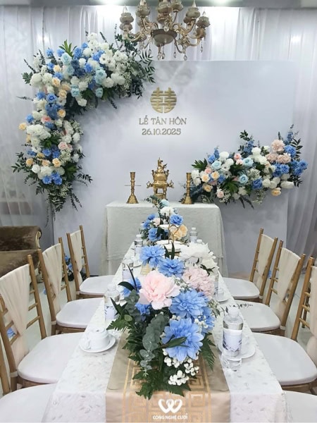Trang Trí Lễ Gia Tiên Tông Xanh Dương