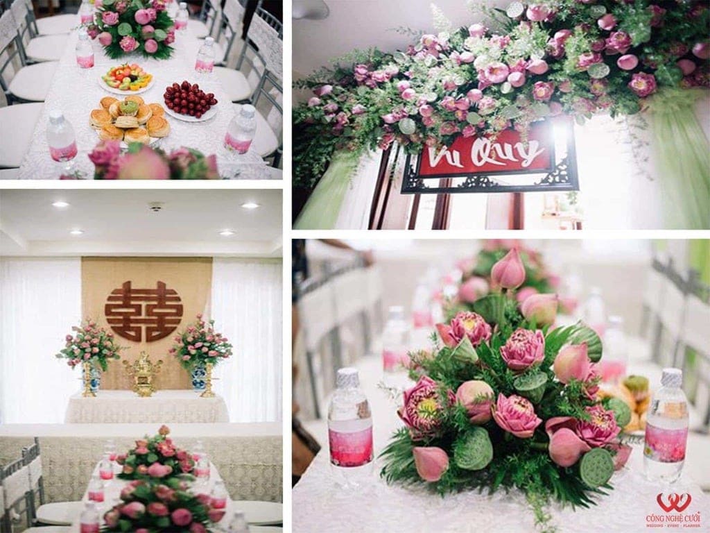 Trang trí đám cưới tại nhà với hoa sen