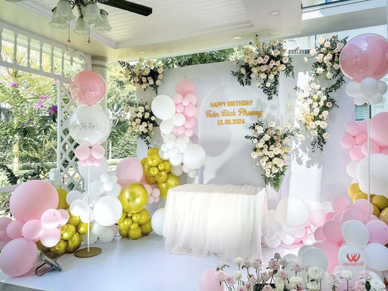 Trang Trí Backdrop Sinh Nhật Tone Hồng