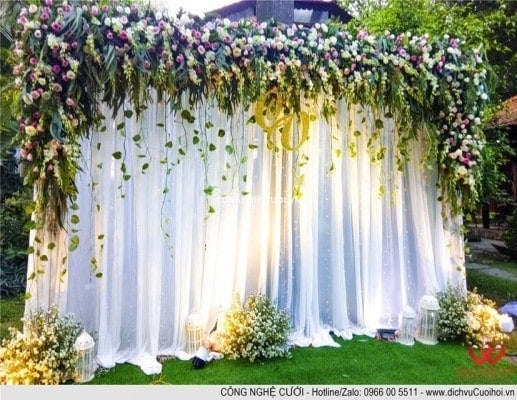 Trang trí tiệc cưới trọn gói Backdrop sân khấu đám cưới sân vườn