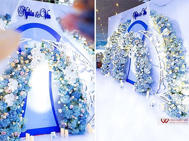 Mẫu backdrop chụp ảnh cưới tông xanh Navy