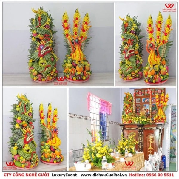 Mẫu Rồng Phụng trang trí lễ gia tiên đep cho lễ cưới hỏi