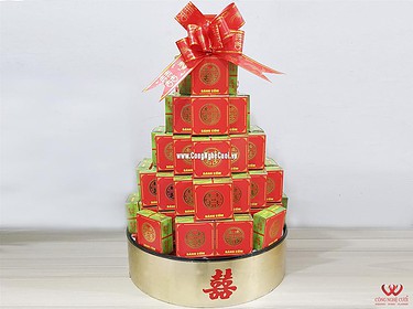Mâm quả bánh côm cưới hỏi xếp tháp