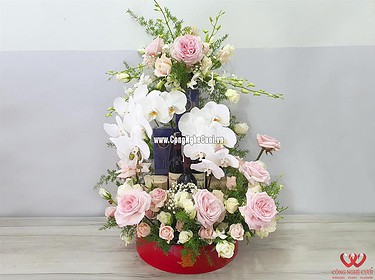 Mâm quả trà rượu xếp tháp kết hoa