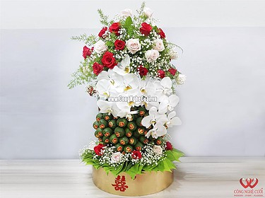 Mâm quả trầu cau xếp tháp kết hoa