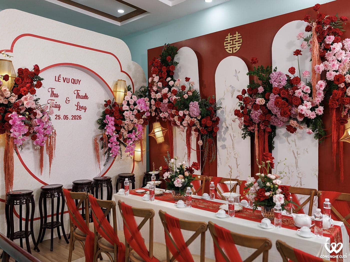 Trang Trí Gia Tiên Tông đỏ Hồng