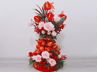 Mâm Quả Táo Xếp Tháp Kết Hoa Tươi