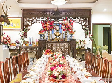 Trang Trí Nhà Lễ Gia Tiên Tông Màu đỏ Cam Hồng (6)