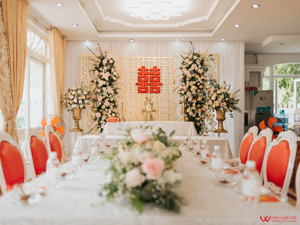 Trang trí nhà đám cưới tông màu hồng Pastel