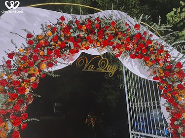 Trang Trí Công Hoa Tươi đám Cưới đỏ Cam (2)