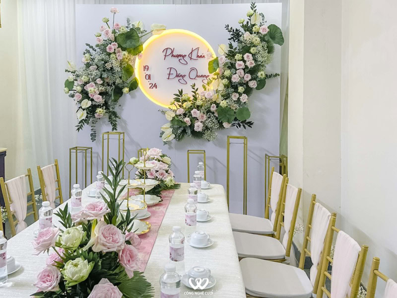 Trang Trí Gia Tiên Hoa Sen Xanh Hoa Hồng Pastel