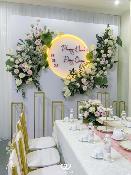 Trang Trí Gia Tiên Hoa Sen Xanh Hoa Hồng Pastel
