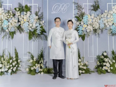 Backdrop Chụp ảnh đám Cưới Tông Trắng Xanh