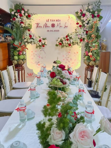 Trang Trí Phông Cưới Lễ Gia Tiên Tông Màu Kem