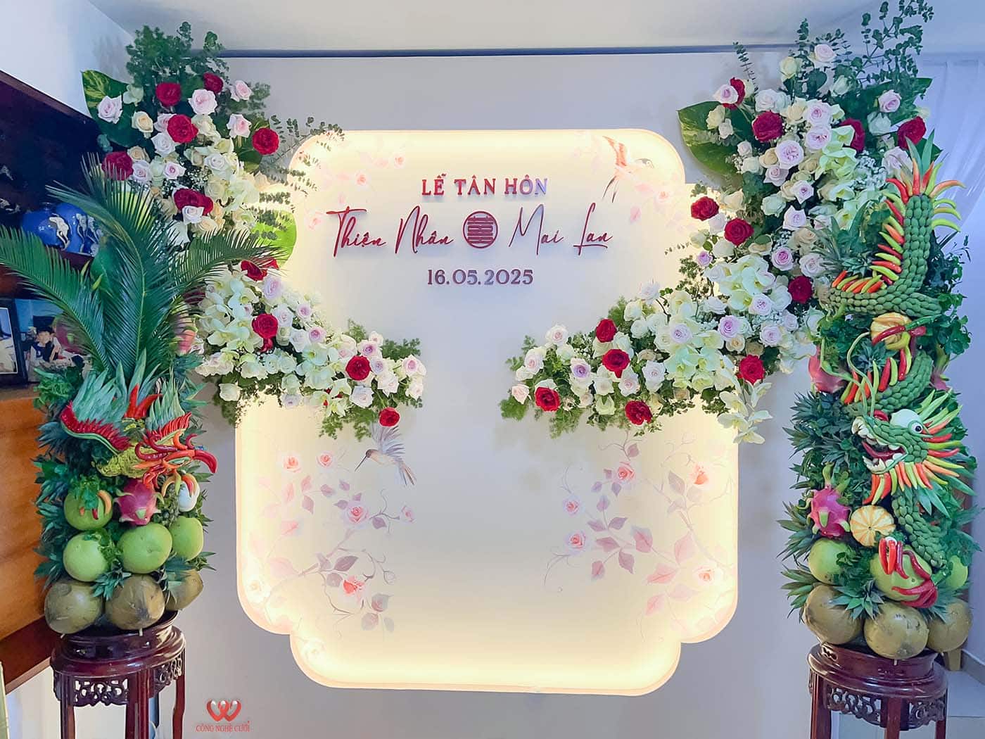 Trang Trí Phông Cưới Lễ Gia Tiên Tông Màu Kem