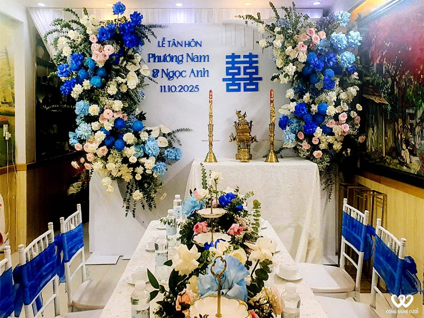 Trang Trí Nhà Lễ Tân Hôn Tông Xanh Dương