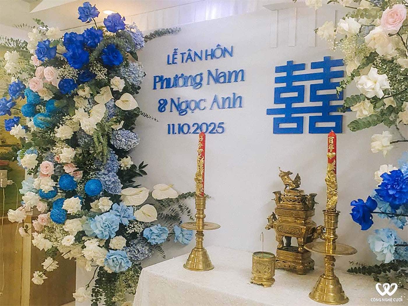 Trang Trí Nhà Lễ Tân Hôn Tông Xanh Dương