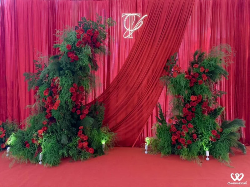 Backdrop Chụp ảnh Cưới Tông đỏ