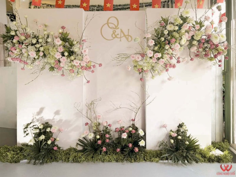 Backdrop đám Cưới Hoa Sen Mix Hoa Hồng