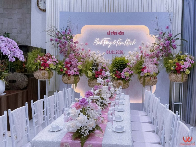 Backdrop Lễ Gia Tiên Tím Hồng